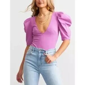 Free People Lilac Puff Sleeve Bodysuit